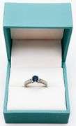 14kt Solid White Gold, Blue Sapphire, & Diamond Ring