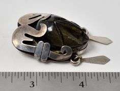 Sterling Silver Vintage Carved Golden Sheen Obsidian Gemstone  Pendant or Brooch
