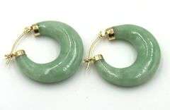 14kt Yellow gold Green Jade hoop earrings