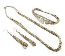 Set of 925 sterling silver multi strand necklace, bracelet and dangle earrings