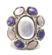 925 Sterling Silver Blue Calcedoney And Quartz Set Of Earrings And Ring