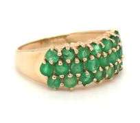10kt Yellow gold round emerald cluster 3 row ring