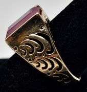 Charming 14K Yellow Gold Ruby Gemstone and Diamond Men's Ring