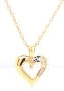 14kt Yellow gold baguette open heart shaped pendant on chain