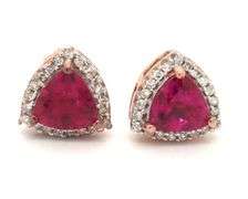 14kt Yellow gold Trillion tourmaline and diamond halo earrings