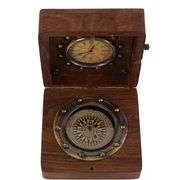 Collectible Brass Sundial Compass with Rosewood Box