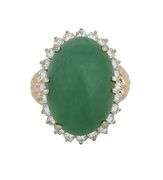 Oval Jade and 1.00ctw Diamond Frame Cocktail Ring in 14K