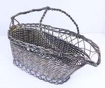 Vintage French Silver Woven Metal Bottle Basket