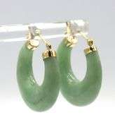 14kt Yellow gold Green Jade hoop earrings