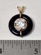 Stunning 14K Yellow Gold Black Onyx and CZ Gemstone Pendant