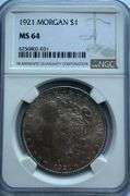 Lightly Toned 1921 NGC MS 64 Morgan Dollar
