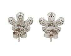 New 0.90ctw Round and Tapered Baguette Flower Stud Earrings in 14K