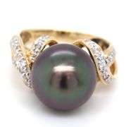 14kt Yellow Gold 12mm Green Tahitian Pearl and Diamond Infinity Ring