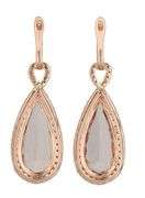 12.50ctw Tear Drop Shaped Morganite and 1.00ctw Diamond Frame Drop Earrings in 14K