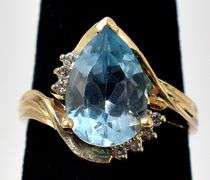 Angelic 10k Yellow Gold Blue Topaz Gemstone  and Diamond Ring