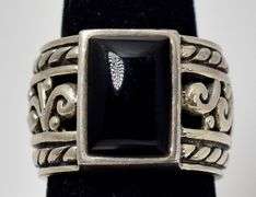 Black Onyx Gemstone 3/4 inch Wide Band  Ring in Sterling Silver