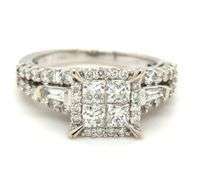 14kt White gold 1.25ctw Invisible set princess cut and round brilliant cut baguette ring