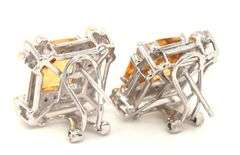 14kt White gold 5ctw Citrine and diamond accent earrings