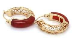 14kt Yellow gold small round red Jade hoops