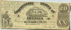 $20 Sep 2 1861 Series Confederate States Note.