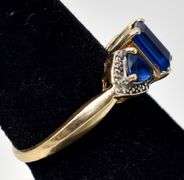 Vibrant 10K Yellow Gold Lab Created Blue Spinel Gemstone and Diamond Ring