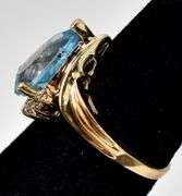 Angelic 10k Yellow Gold Blue Topaz Gemstone  and Diamond Ring