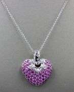 18kt White gold pink sapphire and diamond heart pendant on chain