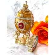 Regal Princeton Faberge Style Trinket Box and Bracelet with 24K Gold Trim & Austrian Crystals