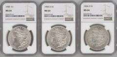Super lot of 3 Diff Near Gem BU Morgan Silver Dollar. NGC MS64