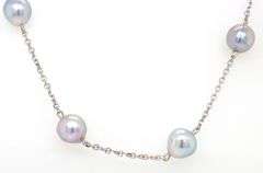 14kt White gold Silver Pearl station necklace