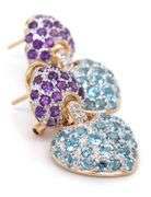 14kt Yellow gold blue topaz and amethyst heart dangle earrings