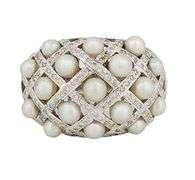 0.55ctw Diamond and Seed Pearl Honeycomb Dome Ring in 18K