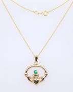 14kt Yellow Gold Emerald Claddagh Pendant on Chain
