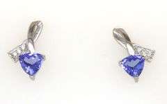 14kt White gold Trillion tanzanite and diamond stud earrings