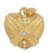 Nancy and David 0.75ctw Princess and Round Diamond X Puffed Heart Pendant in 18K