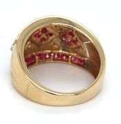14kt Yellow gold rubies set in squares and diamond wide band