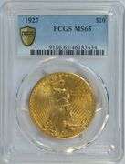 Spectacular Gem BU 1927 St. Gaudens $20 Gold Piece. PCGS MS65