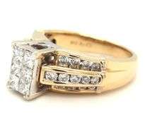 14kt Yellow gold 1.50ctw princess and round brilliant cut invisible set ring