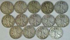 Run of 13 all 'D' & 'S' Walking Liberty Half Dollars from 1919-S to 1947-D