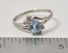 Cute 10k White Gold Blue Topaz and CZ Gemstone Ring