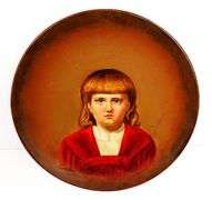 1883 Oil Painting Portrait on Papier Mache Charger