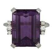 13.25ct Emerald Cut Amethyst and 0.20ctw Diamond Statement Ring in 14K