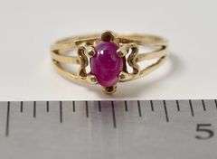 Dainty 10K Yellow Gold Synthetic Star Sapphire Gemstone Ring