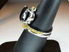 Dazzling 4.75 Ct Silk Black Moissanite 42 Natural Yellow Diamond 2 Band Ring