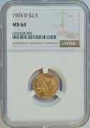 Super virtual Gem BU 1925-D $2.50 Indian Gold Piece. NGC MS64