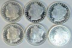 6 Gem Prooflike Morgan Silver Dollar design 1 Troy Oz pure .999 fine