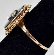 Vintage 10K Yellow Gold Black Onyx Gemstone and Diamond Ring