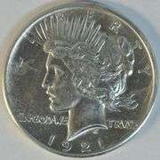 Brilliant-white 1921 Peace Silver Dollar in AU