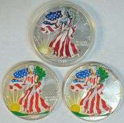 3 Obverse Painted, $1 American Silver Eagles (1999 & 2 2000)