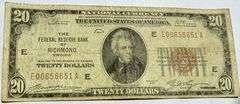 $20 Fed Reserve Bank Richmond Series 1929 Brown Seal National.